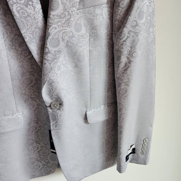 39S Dinner Jacket Silver Gray Shawl Lapel Skinny Fit New Jos A Bank Paisley Mens - Picture 12 of 17